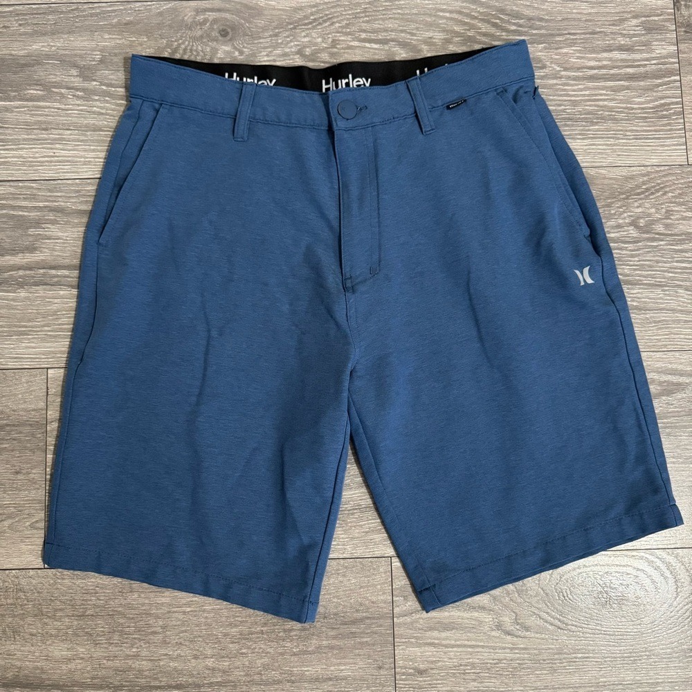 Hurley Men Hybrid Walk Shorts Blue Heather Quick Dry Boardshorts Size 32 Coastal